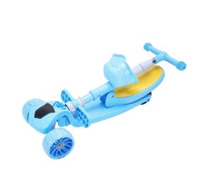 Trotineta Pliabila 2 in 1, cu Sezut Rabatabil, Cosulet si Luminite, Blue, 2 ani+ - Img 3