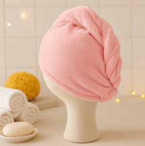 Turban de Uscare a Parului, Ursulet, Roz, Pufos - Img 2