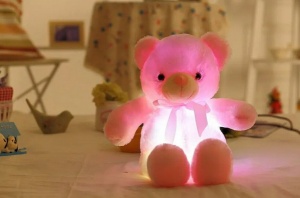 Ursulet de Plus Luminos, cu Lumini LED, Colorate, Lumina de Veghe, Pufos, Roz, 30 cm - Img 6