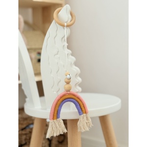 Accesoriu Pentru Patut, Lemn si Textil si Clopotel, Curcubeu, 35 cm - Img 2
