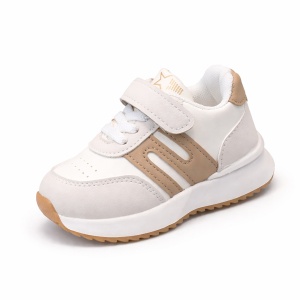 Adidași Copii Alb-Bej, Închidere cu Scai, Design Modern cu Inserții Laterale, Talpă Antiderapantă