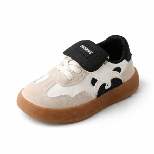 Adidași Copii cu Scai, Model Panda Bej-Negru, Talpă Antiderapantă, Încălțăminte Confortabilă