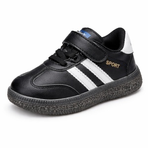 Adidași Copii Negru cu Alb, Închidere cu Scai și Șiret Elastic, Talpă Antiderapantă, Model Sport Casual
