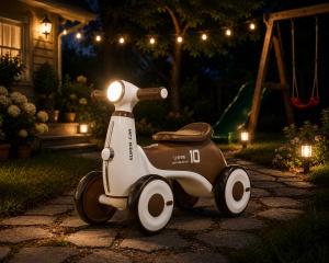Bicicletă de Echilibru pentru Copii 2-4 Ani cu 4 Roți, Lumini LED și Muzică – Maro - Img 4