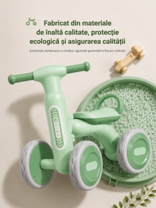 Bicicletă de Echilibru pentru Copii cu Lumini și Muzică, 4 Roți, Verde, 1-4 Ani - Img 4