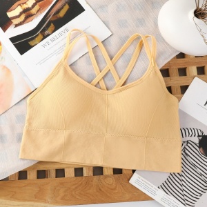 Bustiera pentru Sala, cu Bretele si Spate Gol, Fara Cusaturi, Model Push Up, Marime Universala, Nude