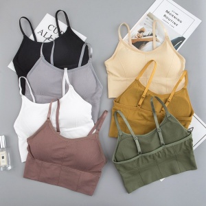 Bustiera Sport pentru Dama, cu Bretele Reglabile si Spatele Gol, Fara Cusaturi, Model Push Up, Crem - Img 2