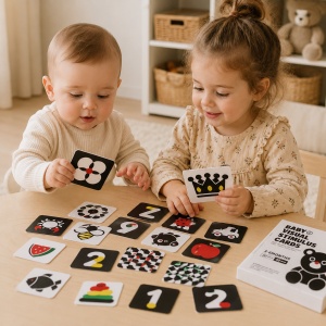 Carti pentru stimulare vizuala cognitiva a bebelusului, 20 carduri, alb-negru 1-3 luni - Img 4