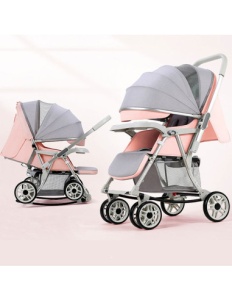 Carucior bebe cu balansoar 3 in 1 Multifunctional, Cadru Aluminiu, roti din cauciuc, Z7 Pink - Img 2