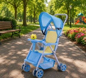 Carucior Pentru Copii, Ultracompact, Model Sport, Roti Duble, Albastru - Img 3