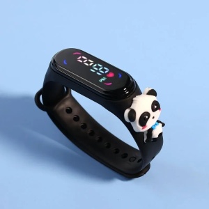 Ceas Pentru Copii, Bratara Silicon Reglabila, Baterie Integrata, Cadran Digital, Negru cu Panda