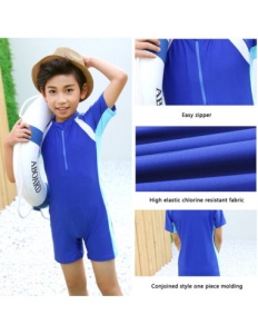 Costum de baie copii, Salopeta Scuba Boy, Model Intreg, Blue - Img 2