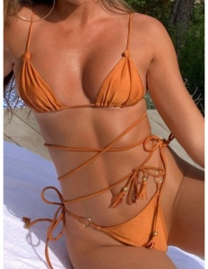 Costum de Baie, Doua Piese, Snur Dublu, Gold - Img 2