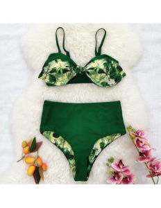 Costum de Baie, Doua Piese, Talie Inalta, Vintage Green, Doua Fețe