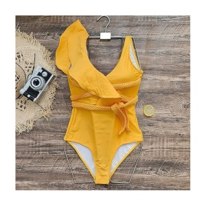 Costum de Baie, Intreg, cu Snur si Volane, Elegant Yellow - Img 2