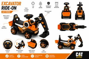 Excavator pentru Copii cu Braț Funcțional, Lumini și Muzică, Mâner Parental, Portocaliu, Roți Antiderapante, 2-7 Ani - Img 4