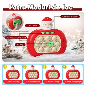 Joc Interactiv Consola Pop It, Cu Muzica Si Lumini, Antistres, Mos Craciun Rosu - Img 3