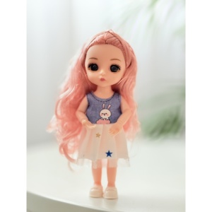 Jucarie Mini Papusa, Corp Tare si Mobil, Denim, 18 cm