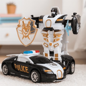 Masinuta 2 in 1, AutoRobot, Plastic, Police, Accesorii Sabii, 14 x 6 cm, 2 ani+