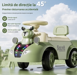 Mașinuță Ride-On pentru Copii 1-3 Ani, cu Lumini LED și Muzică, Model Ren, Verde - Crem - Img 2