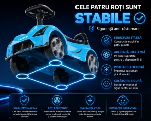 Mașinuță Sport pentru Copii 1-3 Ani cu Depozitare, Lumini și Efecte Muzicale, Albastru - Img 3