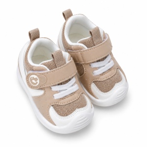 Pantofi Copii Stil Adidași, cu Elastic și Scai, Branț Moale, Talpă din Cauciuc, Alb cu Bej