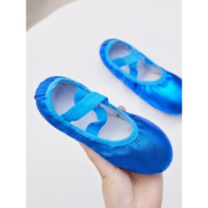 Pantofi Pentru Dans/Balet Fetite, cu Elastic, Albastru cu Sclipici, Textil - Img 2