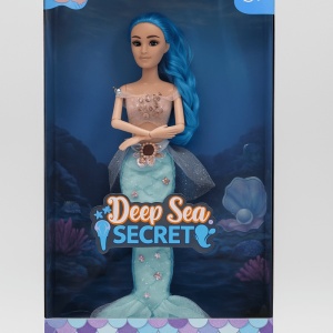 Papusa Sirena cu Par lung Albastru, cu Accesorii, Plastic, 33 cm, 3 ani+