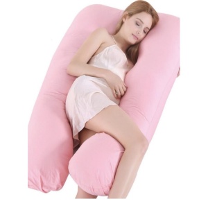 Perna Multifunctionala Gravide, Forma U, Interior Fibre de Poliester, Bumbac, Roz
