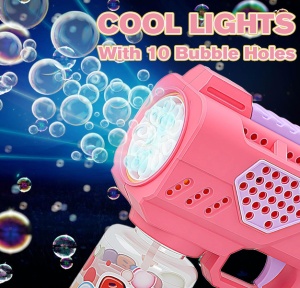 Pistol Automat pentru Baloane de Săpun Bubble Blaster Roz, Lumini LED, Funcționare pe Baterii - Img 3