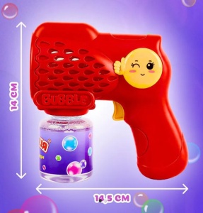 Pistol pentru Baloane de Săpun Emoji Rosu cu Lumini LED, Funcționare pe Baterii - Img 3