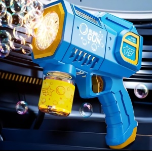 Pistol pentru Baloane de Săpun Model Cosmic Albastru-Galben, cu Lumini LED, Funcționare pe Baterii - Img 3