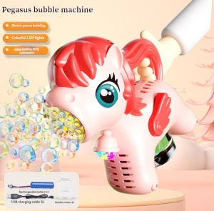 Pistol pentru Baloane de Săpun Model Ponei Magic Roz, cu Lumini LED, Acumulator Reîncărcabil, Încărcare prin Cablu USB Inclus, Mâner de Împingere - Img 4