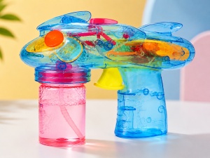 Pistol pentru Baloane de Săpun Model Sky Blaster Albastru Transparent, cu Lumini LED, Funcționare pe Baterii - Img 3