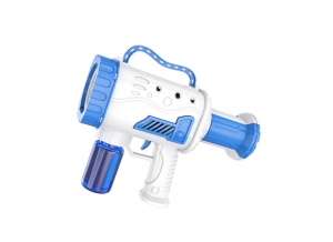 Pistol pentru Baloane de Săpun Model Vector Albastru-Alb, cu Lumini LED, Funcționare pe Baterii