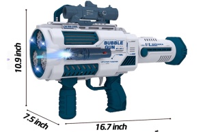 Pistol pentru Baloane de Săpun Tip Pușcă Albastru-Alb, Reîncărcabil prin USB, Lumini LED - Img 3