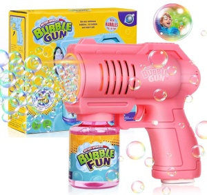 Pistol Roz pentru Baloane de Săpun Bubble Blaster, cu Efecte Luminoase LED, Funcționare pe Baterii