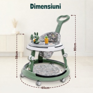 Premergător Verde Multifuncțional,6-24 Luni, cu Mâner Parental, Lumini LED 360°,cu Muzică și Jucării - Img 3