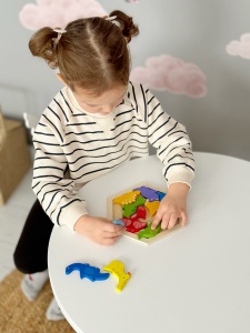 Puzzle din Lemn Montessori, Dinozauri, Stivuire, Lemn, 10 bucati, 20 cm x 20 cm - Img 4