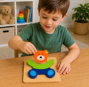 Puzzle din Lemn pentru Copii, Ursulet, 5 Piese, 15 cmx 15 cm, Multicolor - Img 3