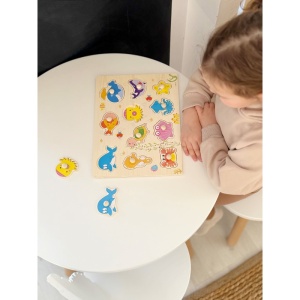 Puzzle Montessori din Lemn, Animale Marine , 11 Piese, Dimensiune 30x22.5 cm - Img 2