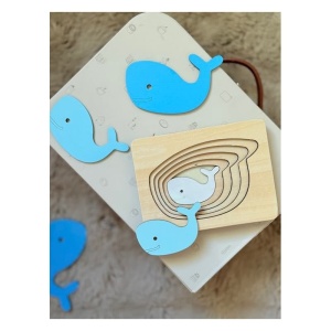 Puzzle Montessori Lemn Pentru Sortare, Balene, 11.5x15 cm, 6 piese, 2 ani + - Img 2