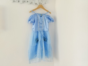Rochie Fetite Carnaval, Printesa, Tull/Saten, Bleu, Sclipici Argintiu, Accesoriu Brosa, Funda si Flori - Img 3