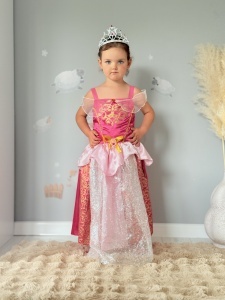 Rochie Fetite Carnaval, Printesa, Tull/Saten, Fucsia si Roz, Sclipici Argintiu