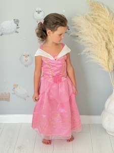 Rochie Fetite Carnaval, Printesa, Tull/Saten, Roz, Sclipici Auriu, Floare si Brosa - Img 4