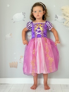 Rochie Fetite Carnaval, Printesa, Tull/Saten, Roz si Mov, Sclipici Auriu, Accesoriu Brosa Printesa - Img 2