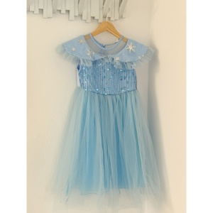 Rochie Fetite Carnaval, Printesa, Tull/Saten, Turquoise, Sclipici Argintiu si Paiete plus Pelerina - Img 2