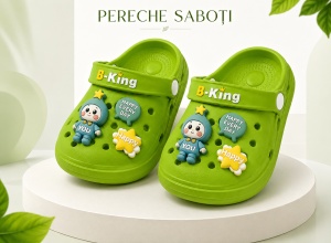 Saboți Copii Tip Crocs cu Personaj 3D, Balon și Stea Decorativa, Baretă Reglabilă, Talpă Antiderapantă, Verde - Img 4