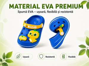 Saboți Copii Tip Crocs din Spumă cu Dinozaur 3D Galben, Baretă Reglabilă, Talpă Antiderapantă, Albastru - Img 7
