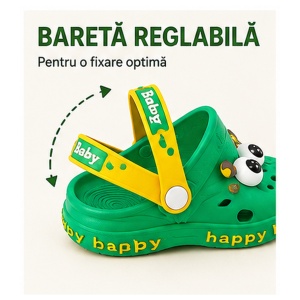 Saboți Copii Tip Crocs din Spumă EVA cu Girafă 3D, Baretă Reglabilă, Talpă Antiderapantă, Verde - Img 3